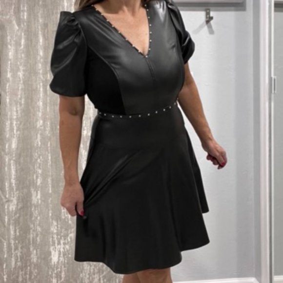 Karl Lagerfeld Paris, Women’s Faux leather dress silver-tone studs. SZ 6, NWT - Picture 2 of 13